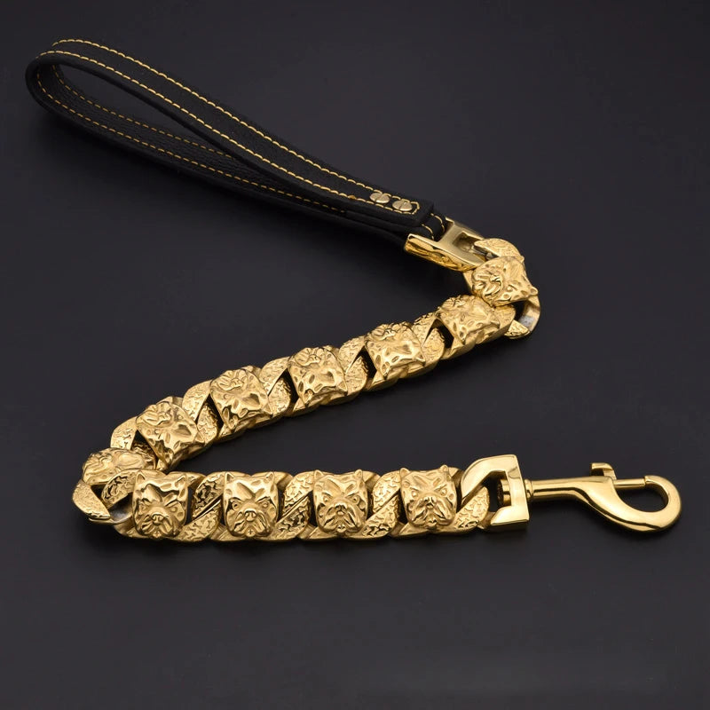 Gold Cuban Link Dog Collar & Leash