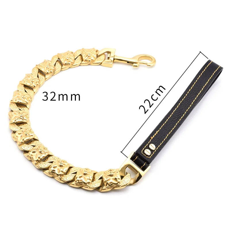 Gold Cuban Link Dog Collar & Leash