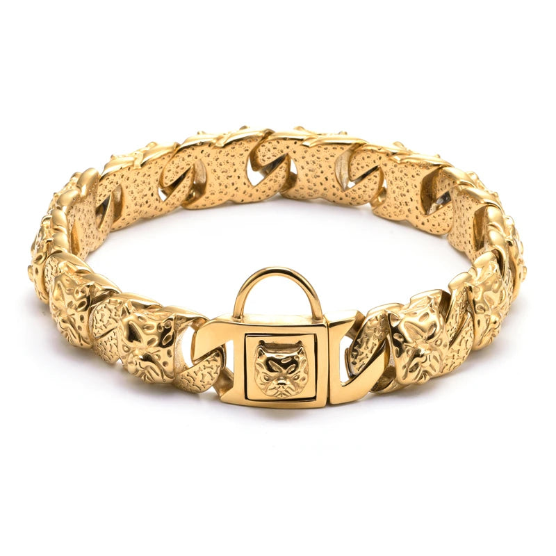 Gold Cuban Link Dog Collar & Leash