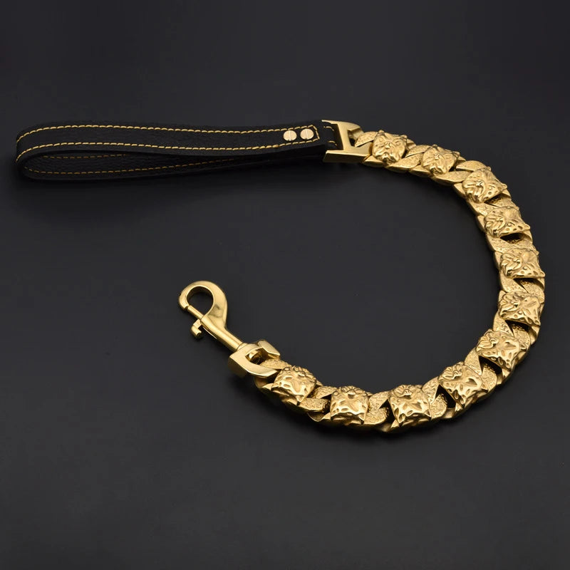 Gold Cuban Link Dog Collar & Leash