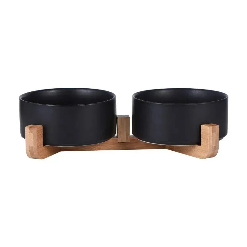 Ceramic Pet Bowl with Wooden Stand