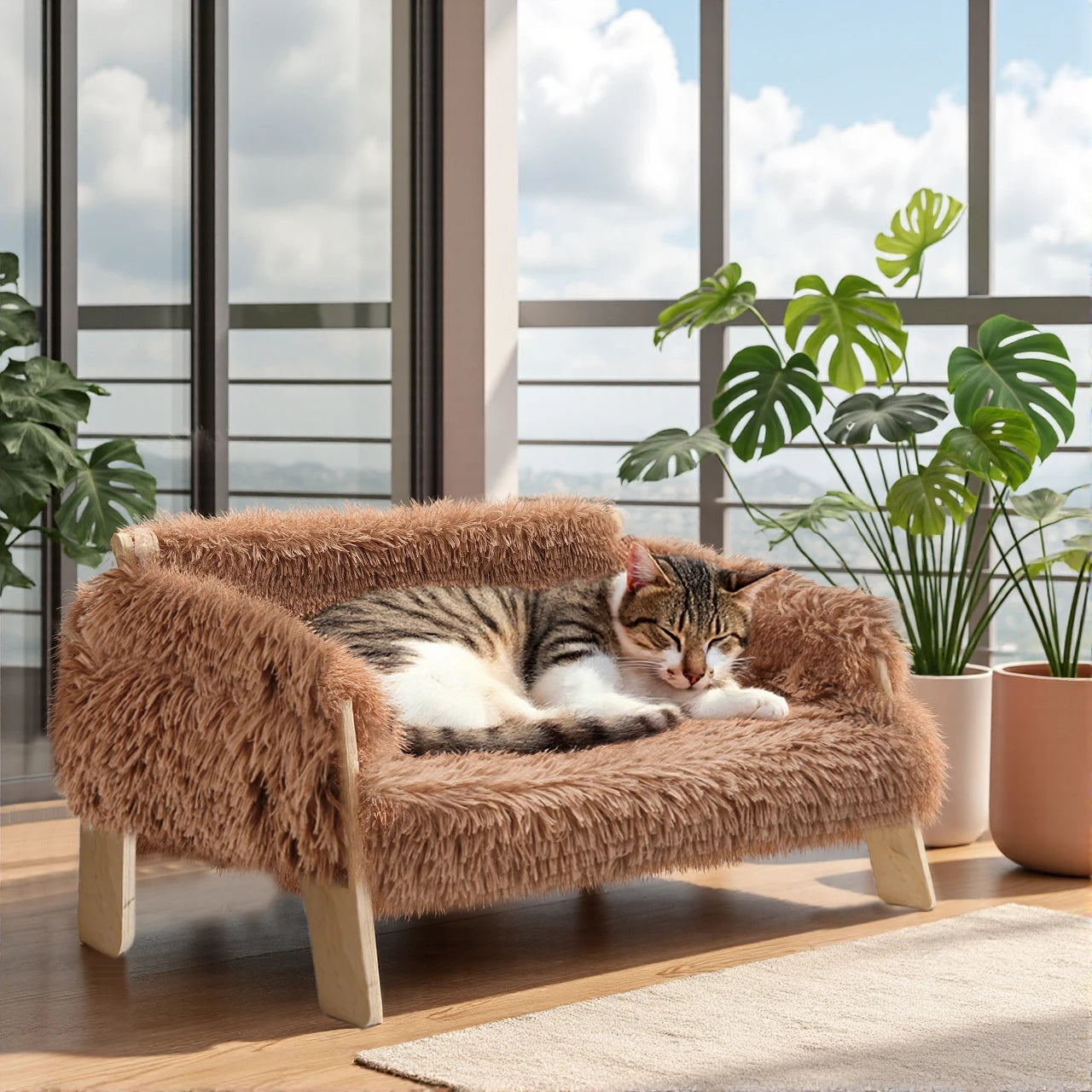 Raised Plush Cat Sofa Bed
