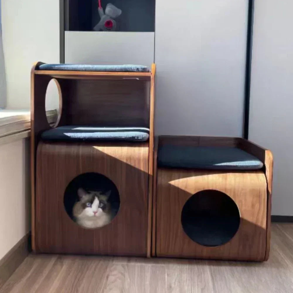 Curved Wood Cat Bedside Table