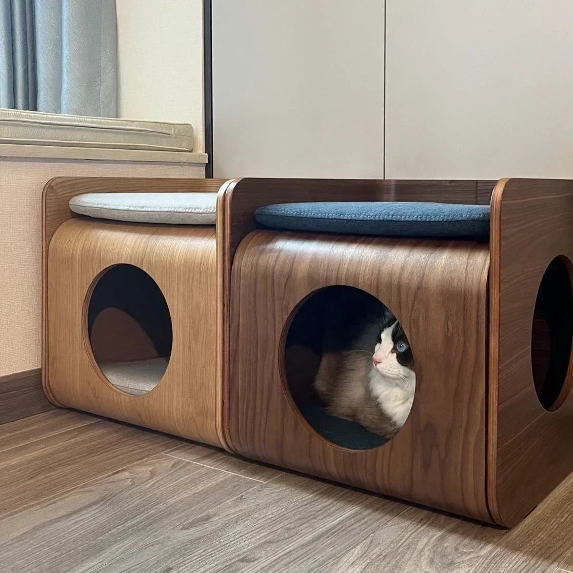 Curved Wood Cat Bedside Table