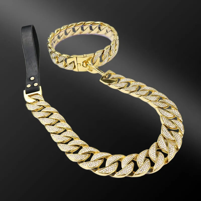 Luxury Cuban Link Dog Collar & Leash Set