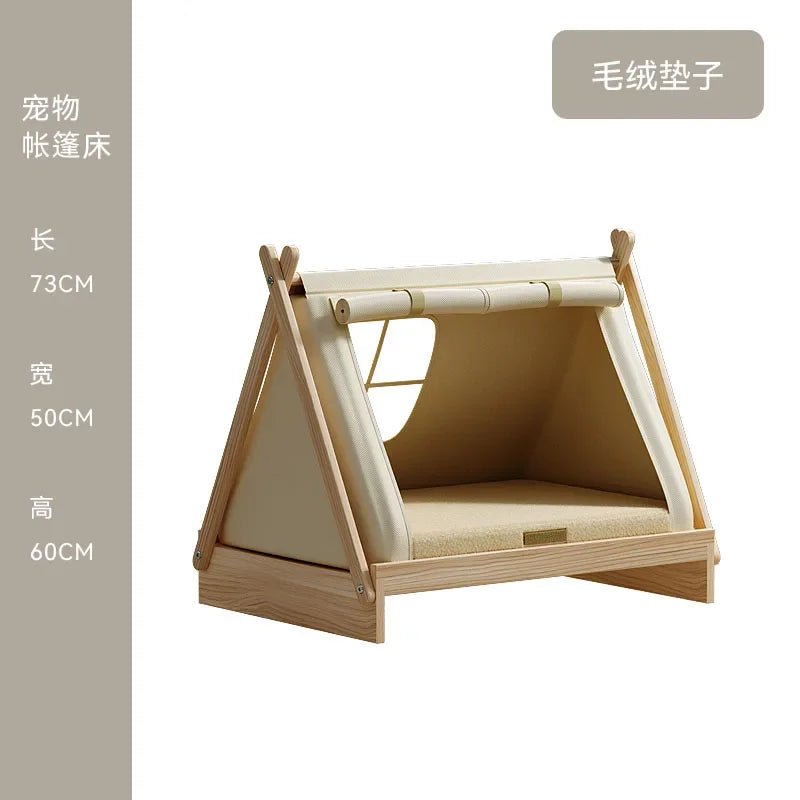 Solid Wood Pet House Bed