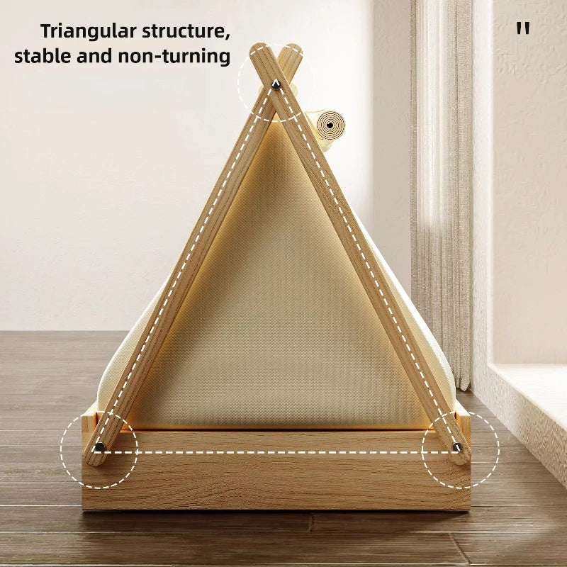 Solid Wood Pet House Bed