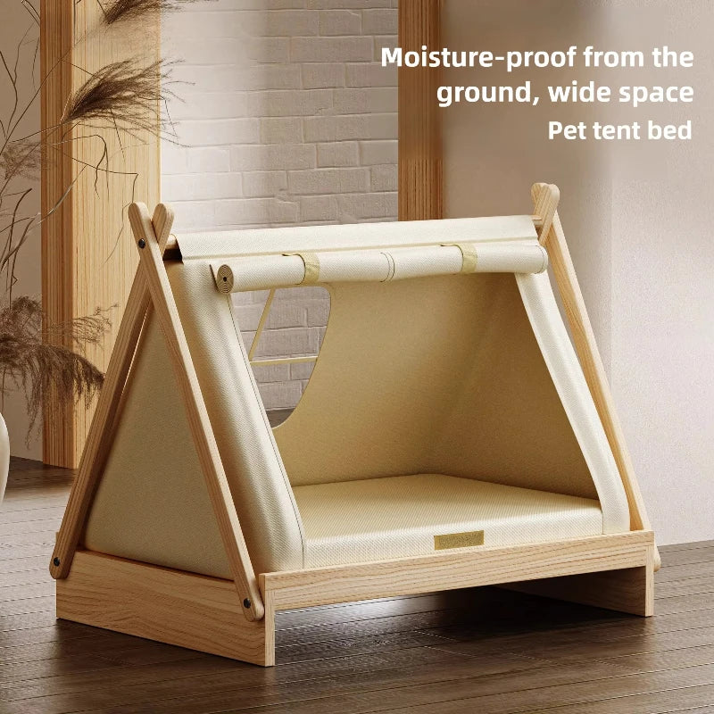 Solid Wood Pet House Bed
