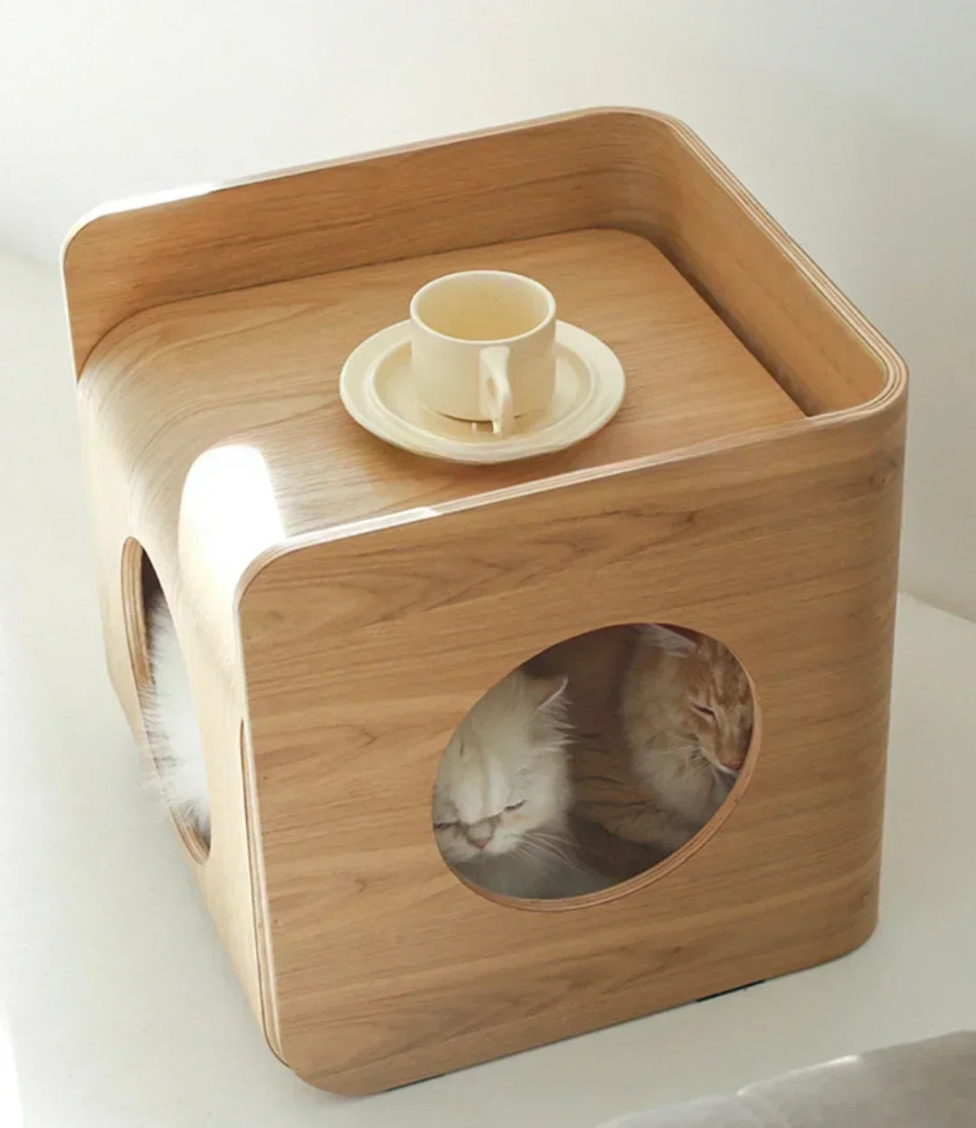 Curved Wood Cat Bedside Table