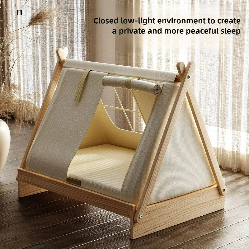 Solid Wood Pet House Bed