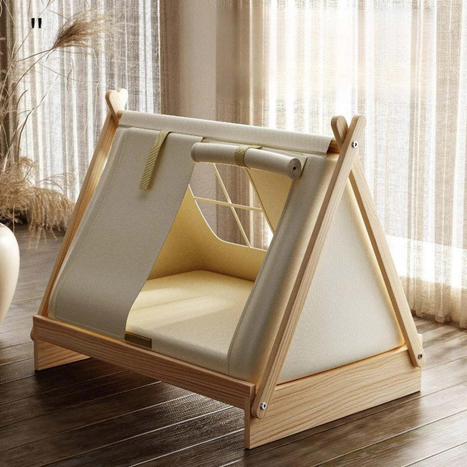Solid Wood Pet House Bed